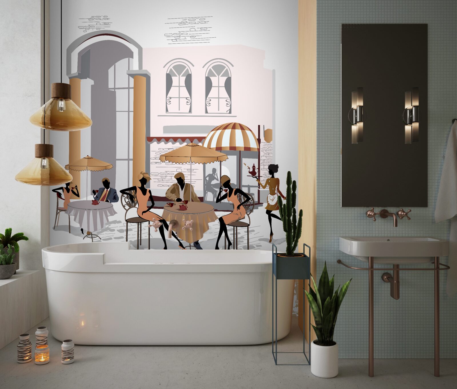 Papier peint photo d'un café avec des clients