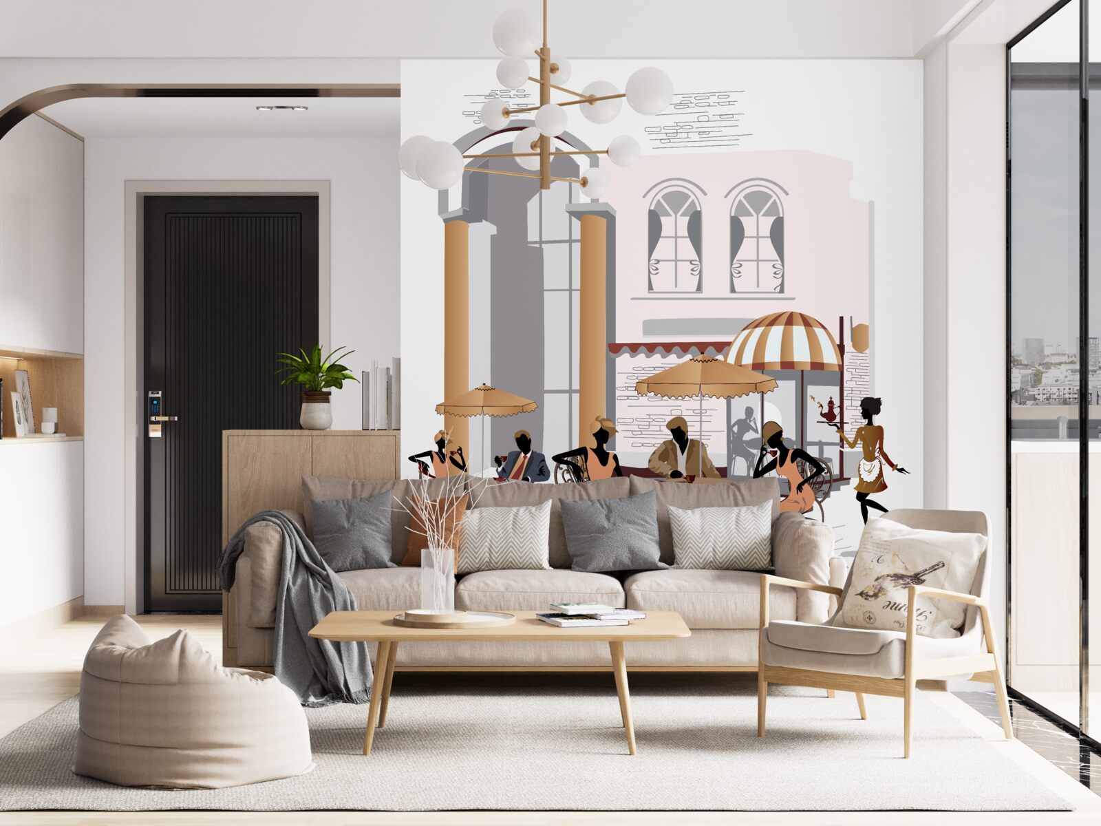 Papier peint photo d'un café avec des clients