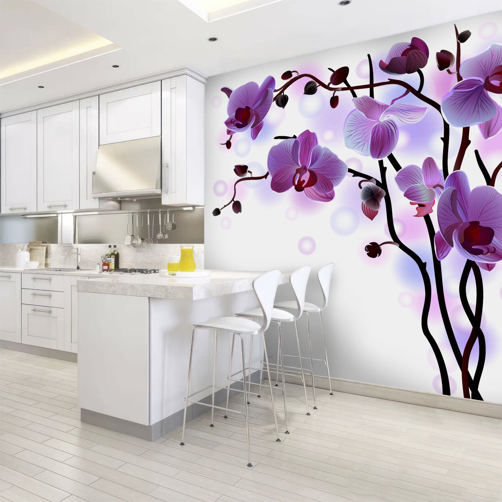 Papier peint branches d'orchidées pourpres