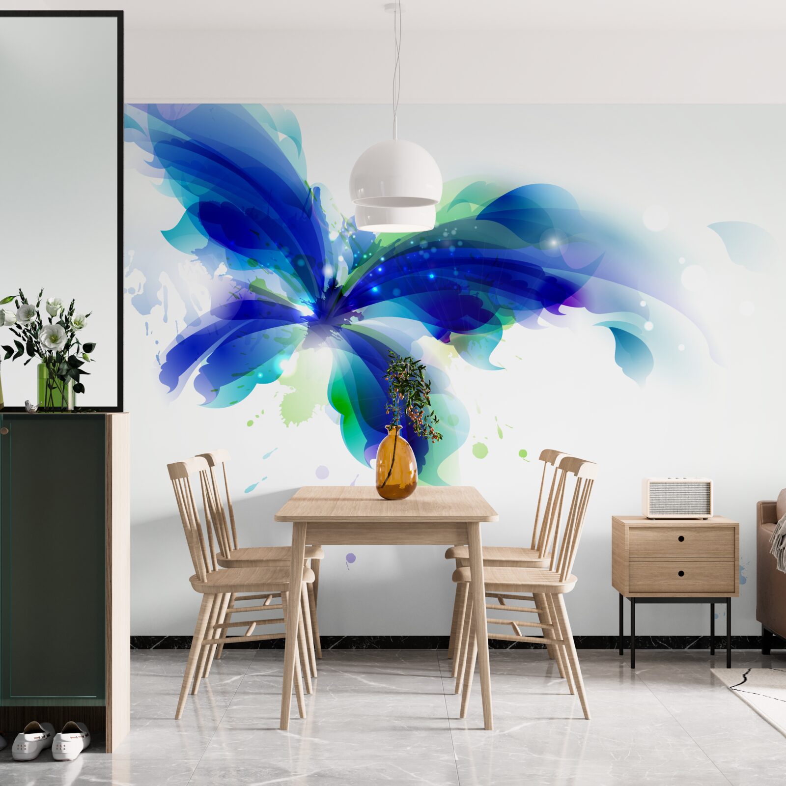 Papier peint aquarelle papillon bleu dans l'air