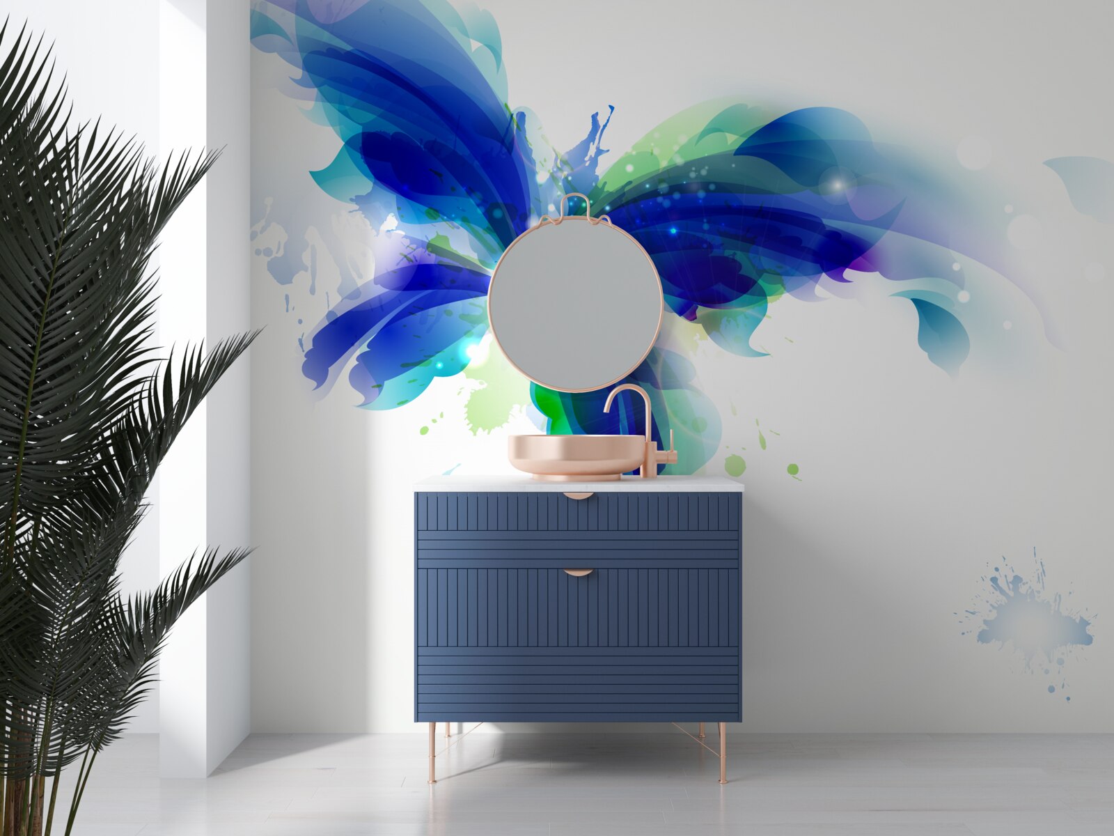 Papier peint aquarelle papillon bleu dans l'air