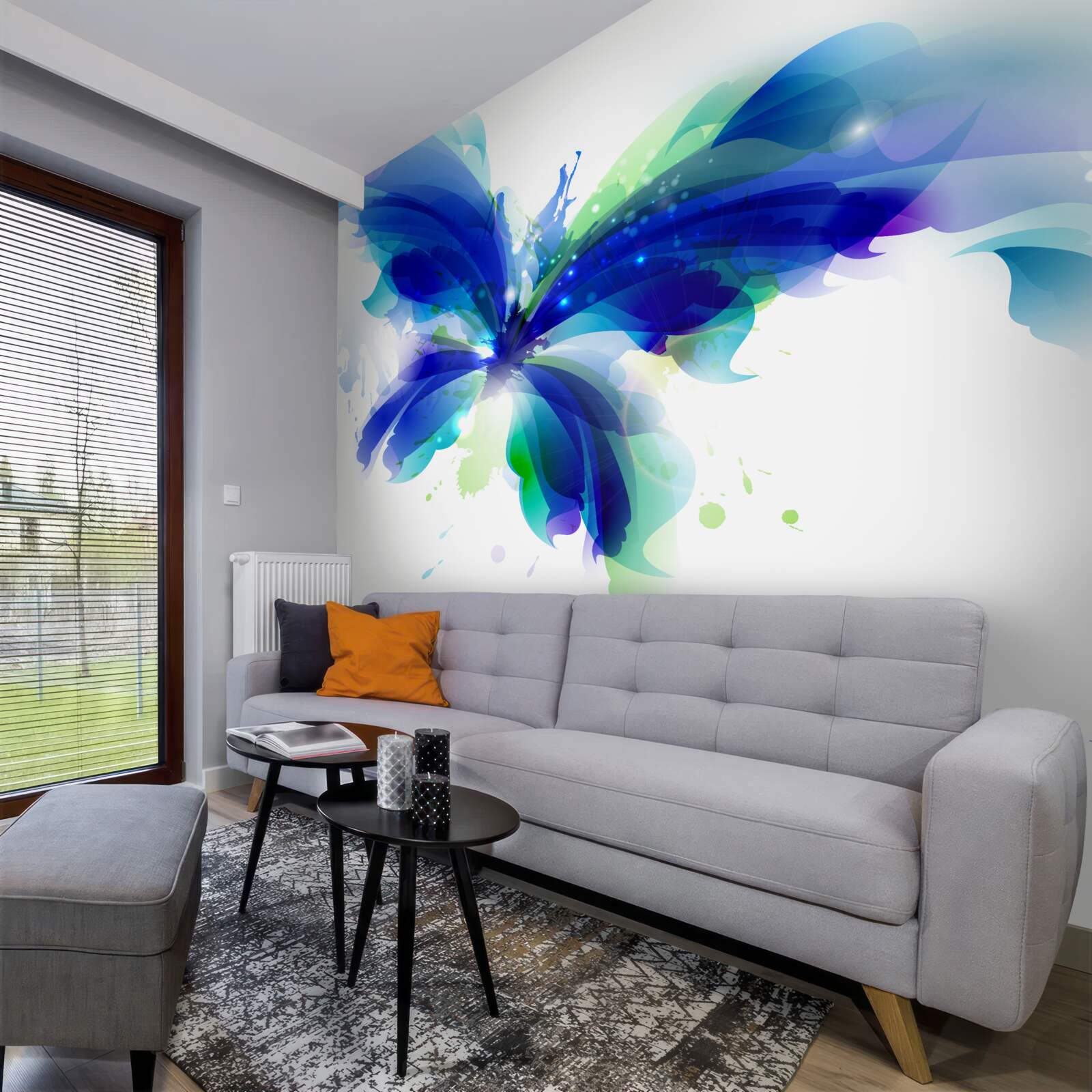 Papier peint aquarelle papillon bleu dans l'air