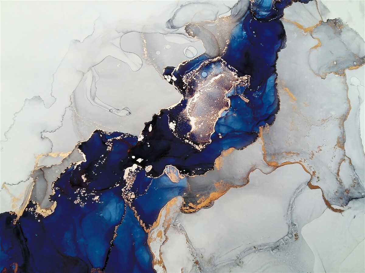 Papier peint bordure dorée sur fond de taches bleues