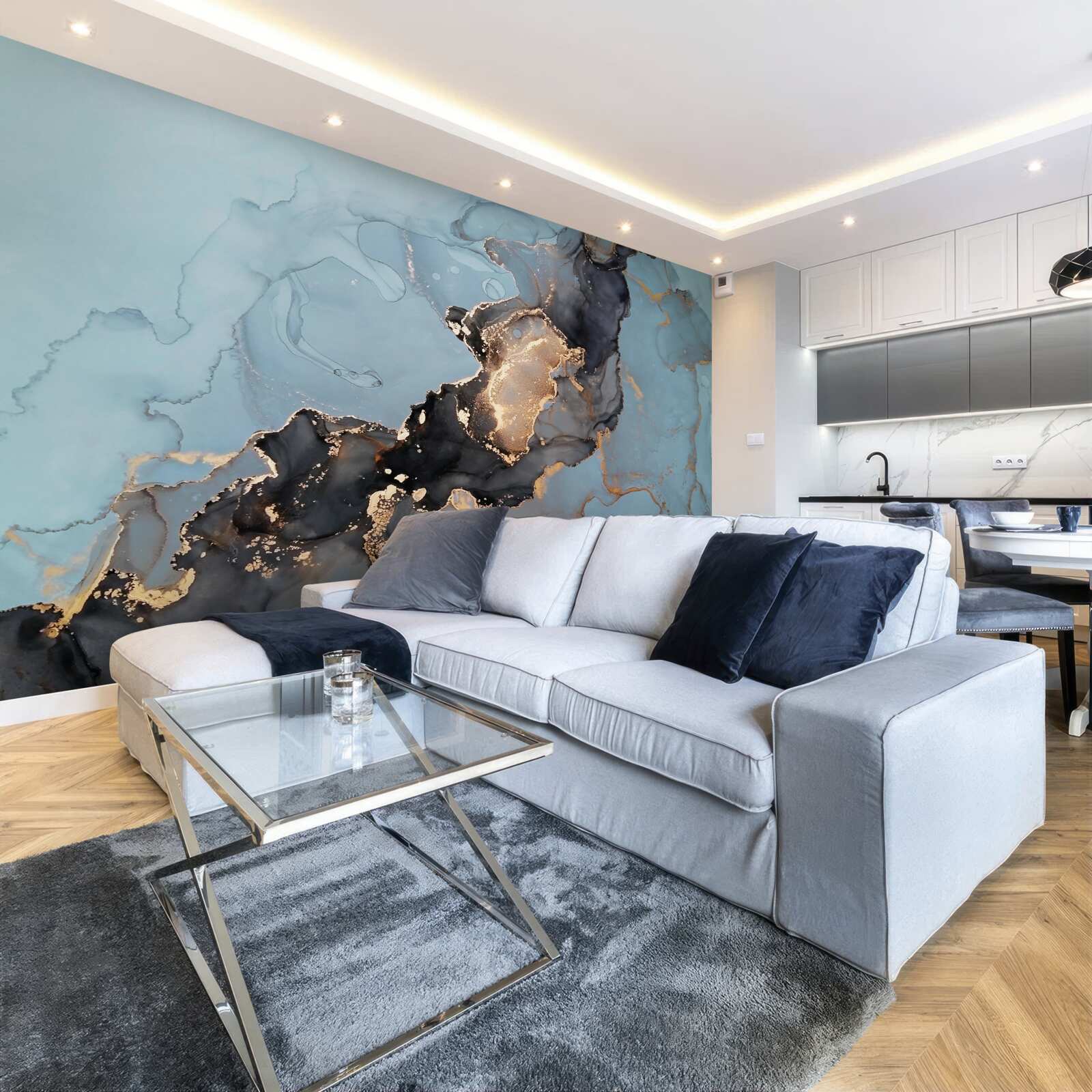 Papier peint motif sur marbre bleu