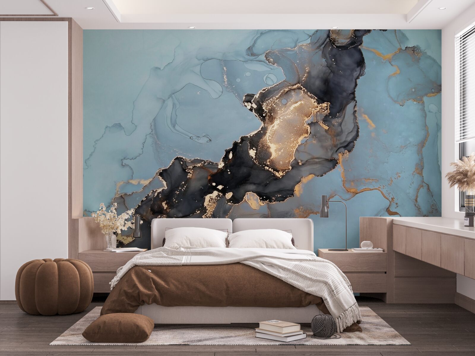 Papier peint motif sur marbre bleu