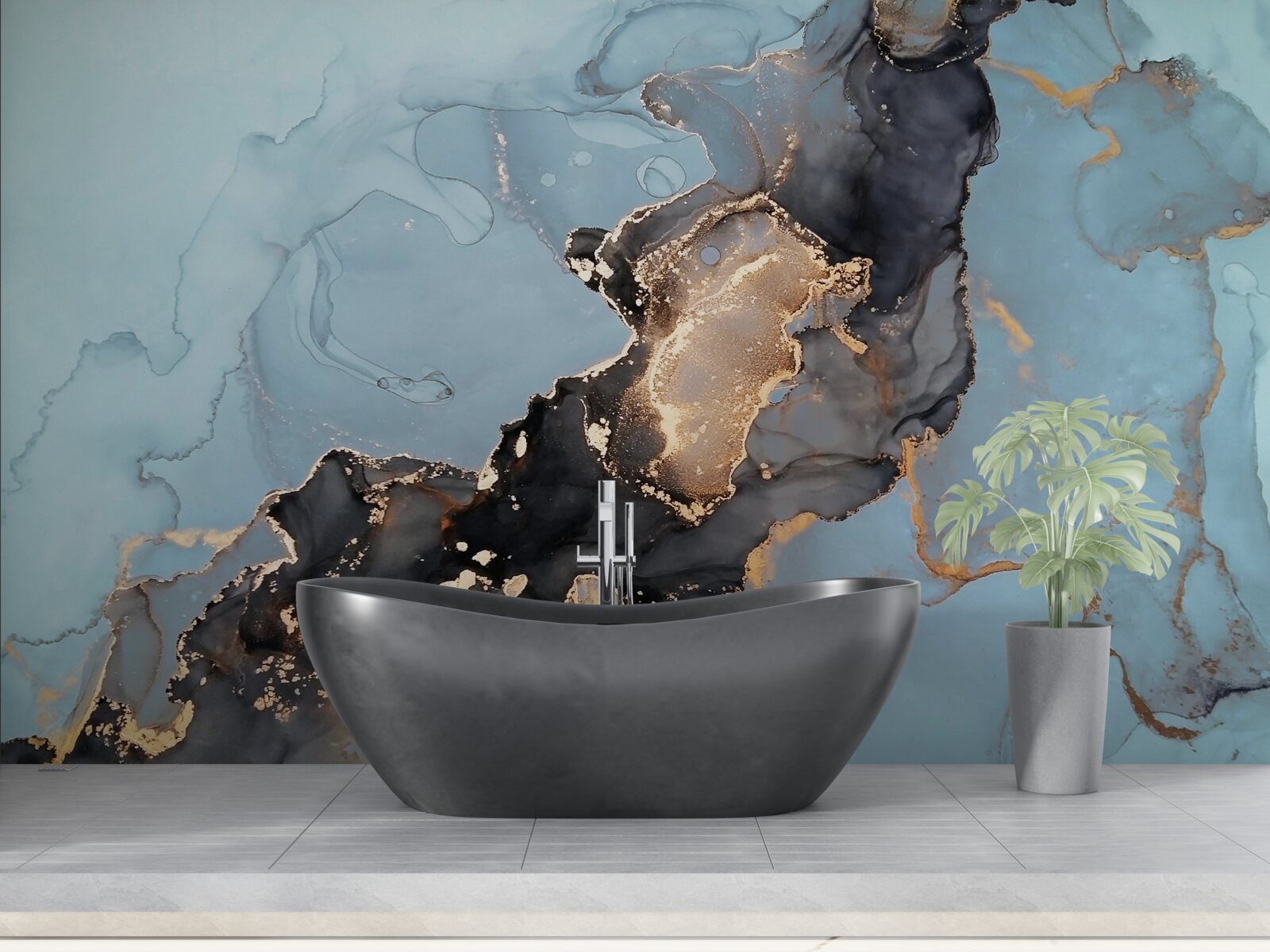 Papier peint motif sur marbre bleu