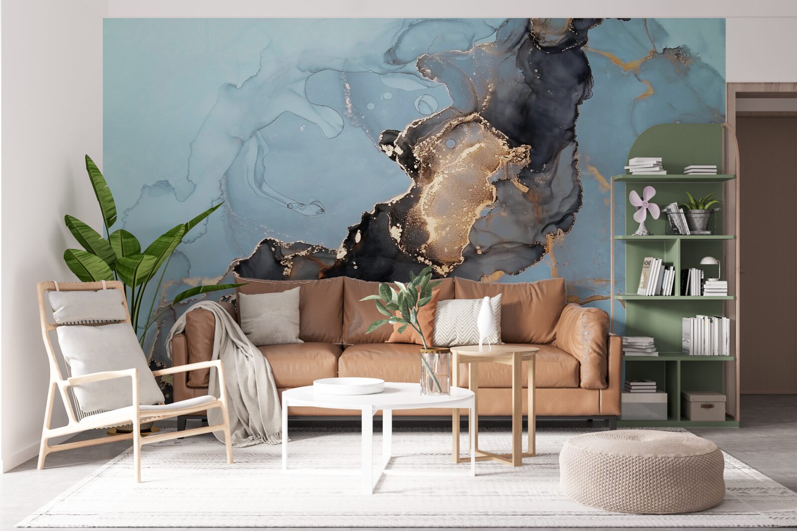 Papier peint motif sur marbre bleu