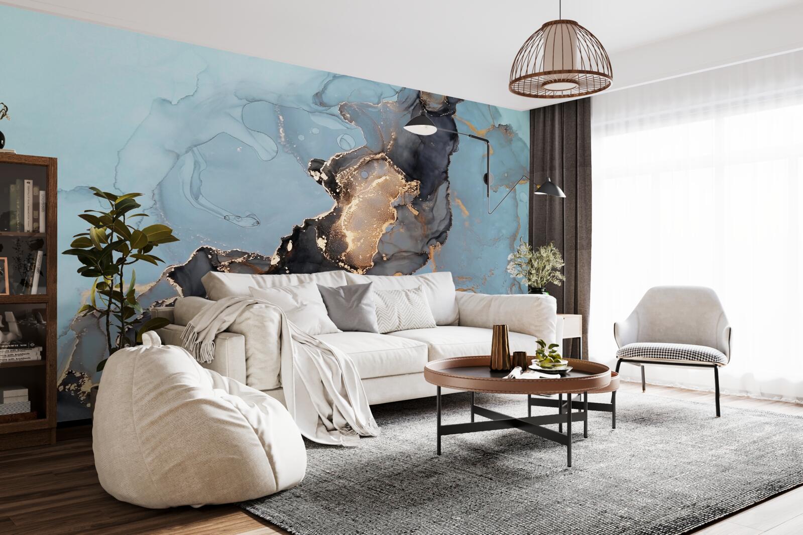 Papier peint motif sur marbre bleu