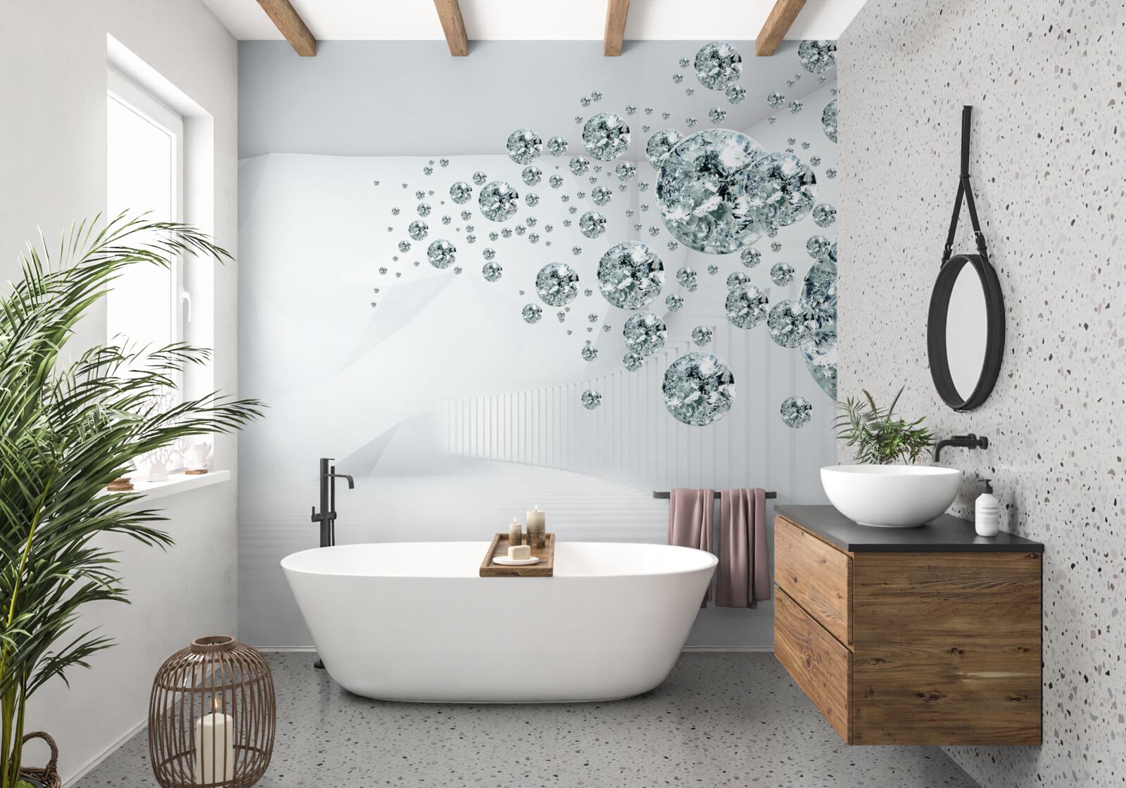 Papier peint pierres éparses en argent