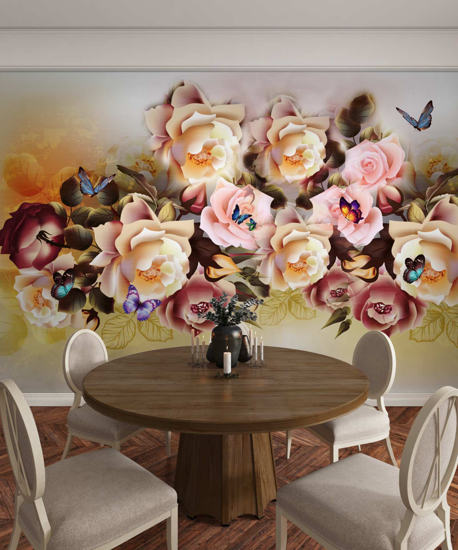 Papier peint composition de belles roses lumineuses