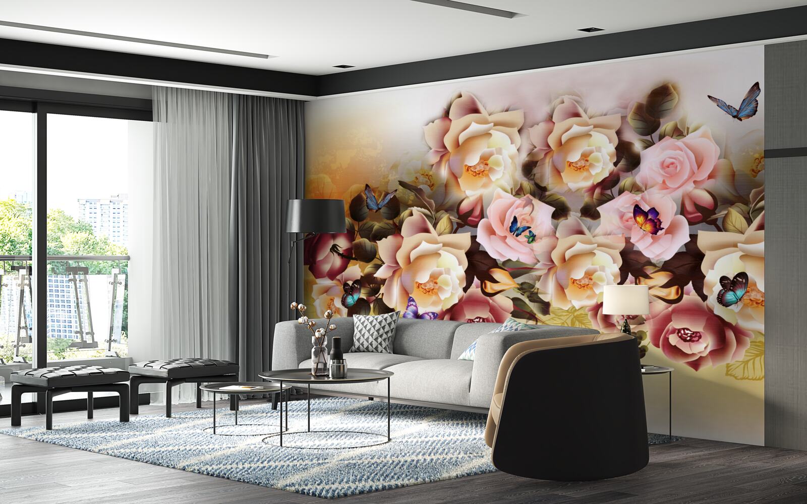 Papier peint composition de belles roses lumineuses