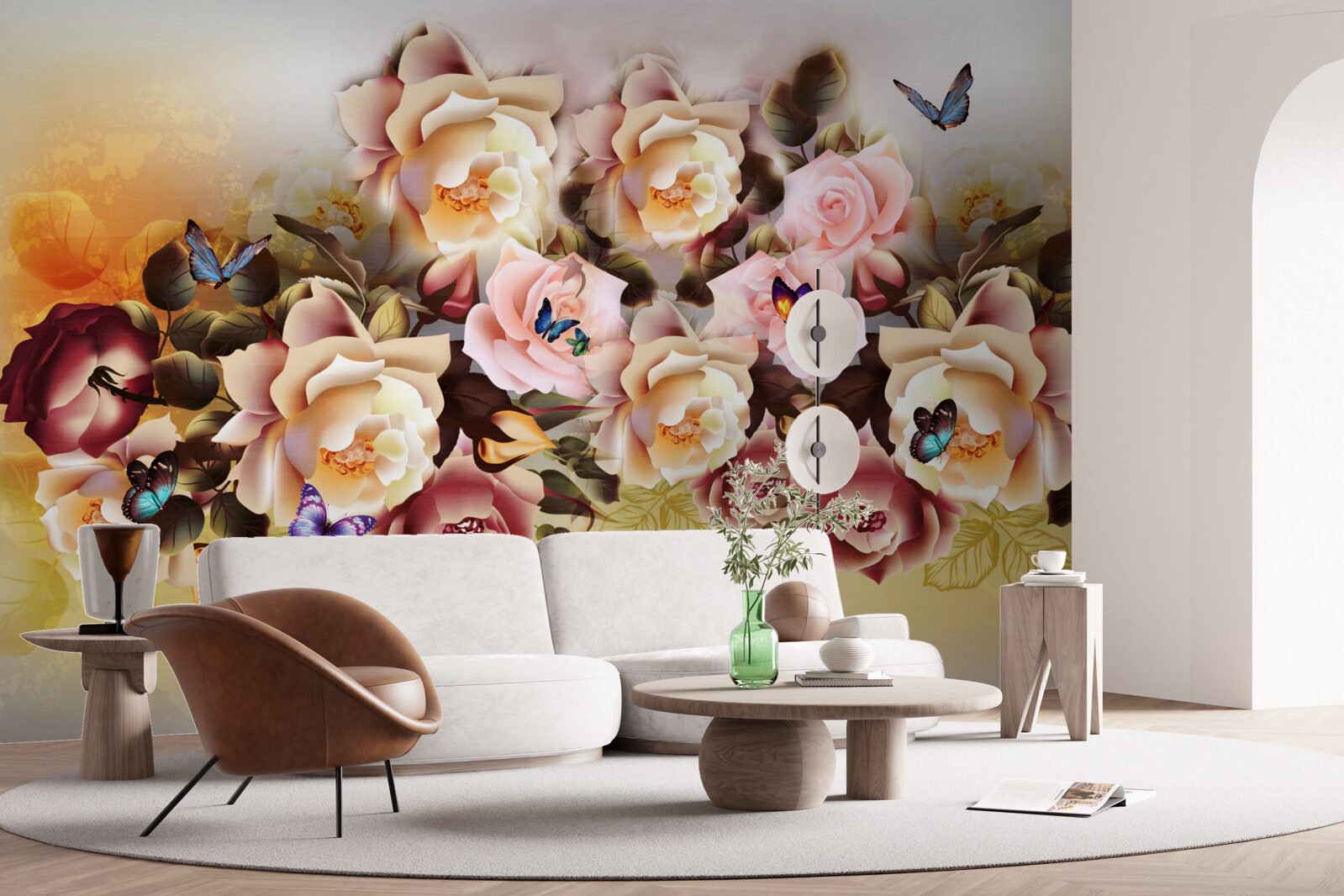 Papier peint composition de belles roses lumineuses