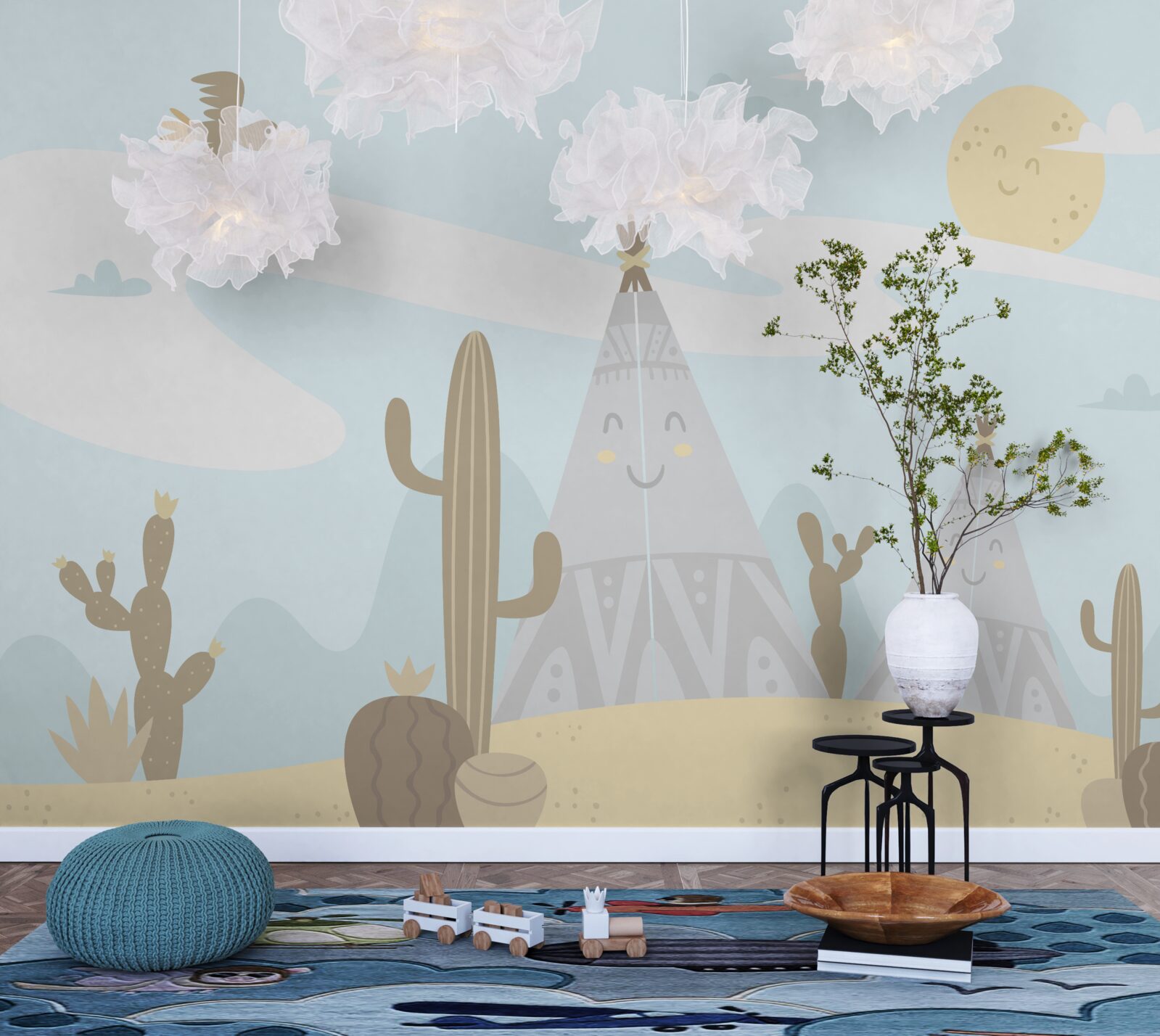 Papier peint zone sèche avec des plantes épineuses