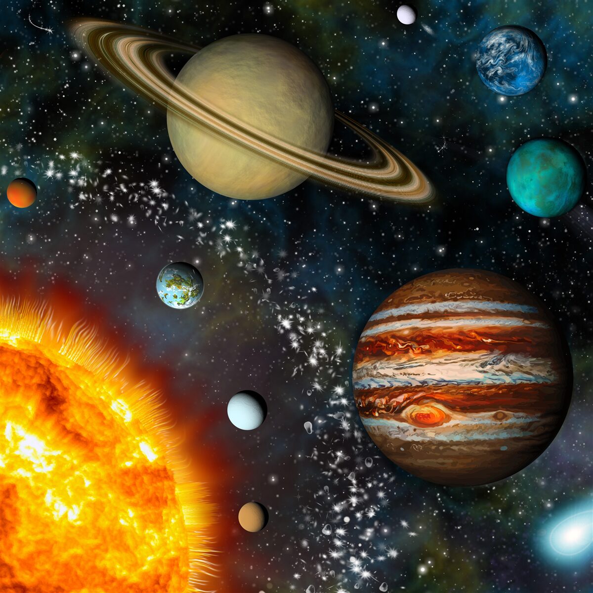 Papier peint les planètes tournant autour du soleil