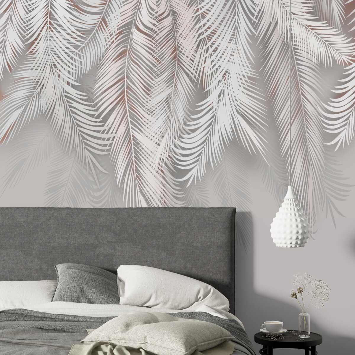 Papier peint feuilles de palmier gris clair