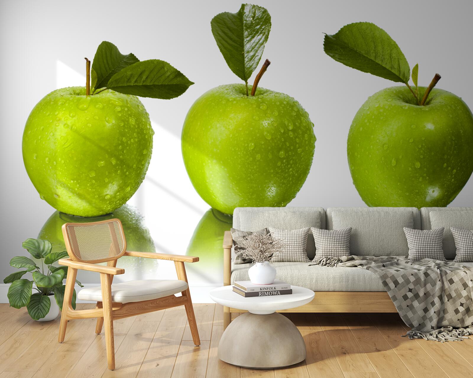 Papier peint reflet de pommes vertes