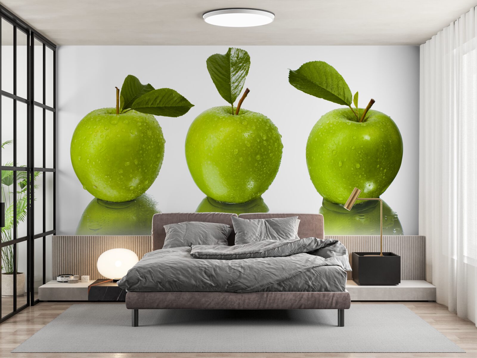 Papier peint reflet de pommes vertes