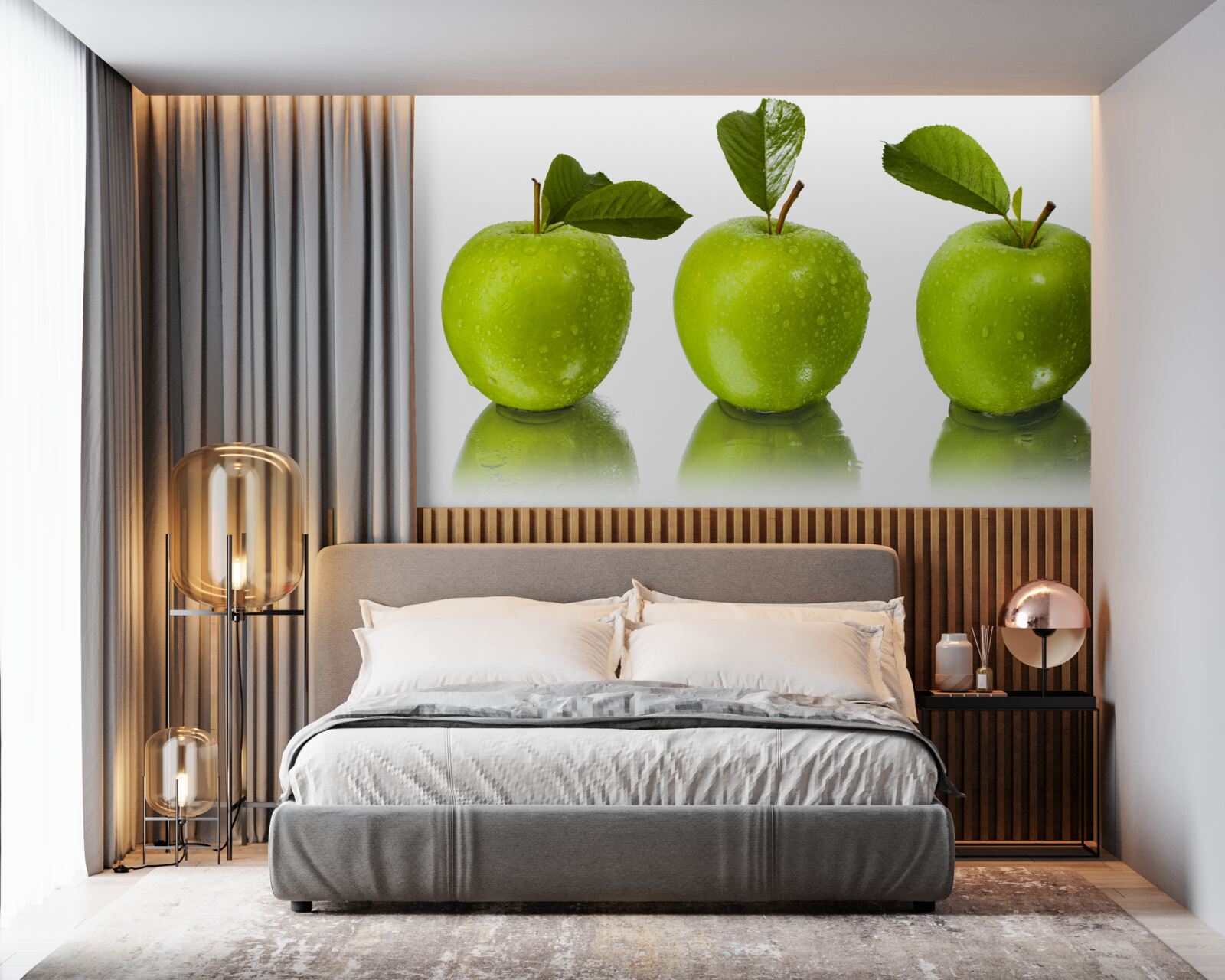 Papier peint reflet de pommes vertes