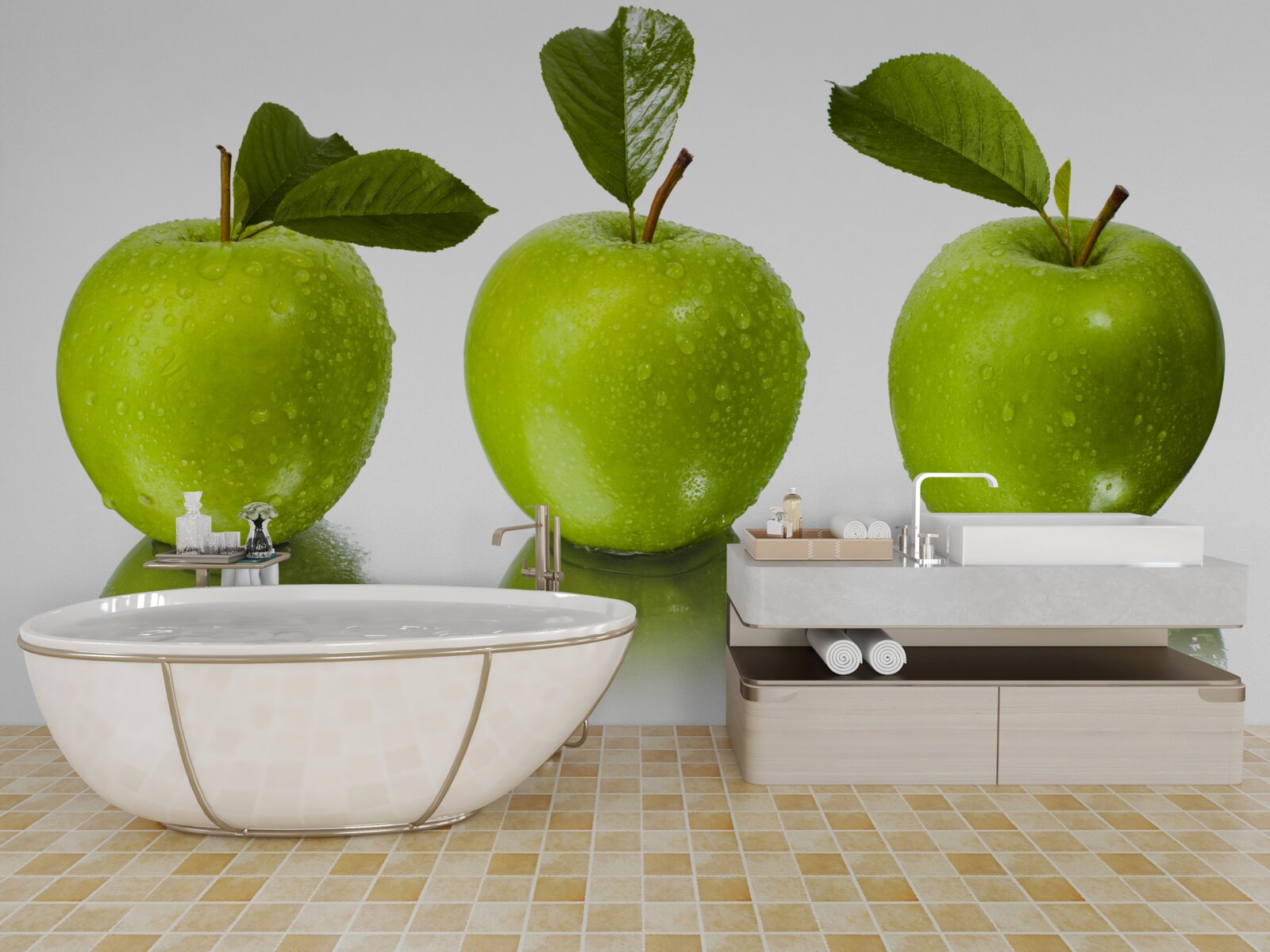 Papier peint reflet de pommes vertes