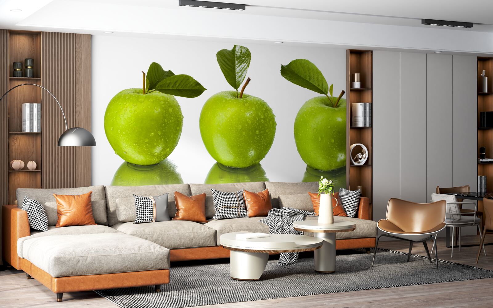 Papier peint reflet de pommes vertes