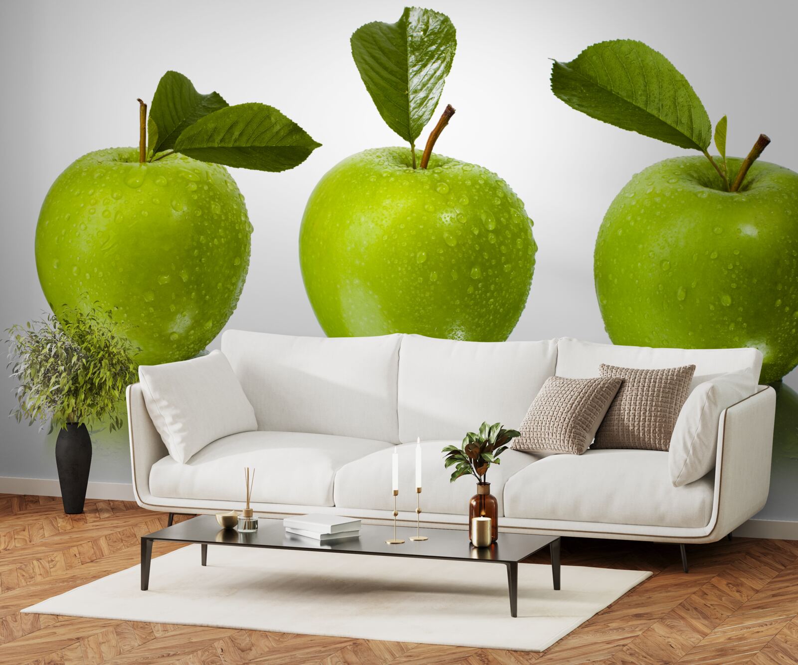 Papier peint reflet de pommes vertes