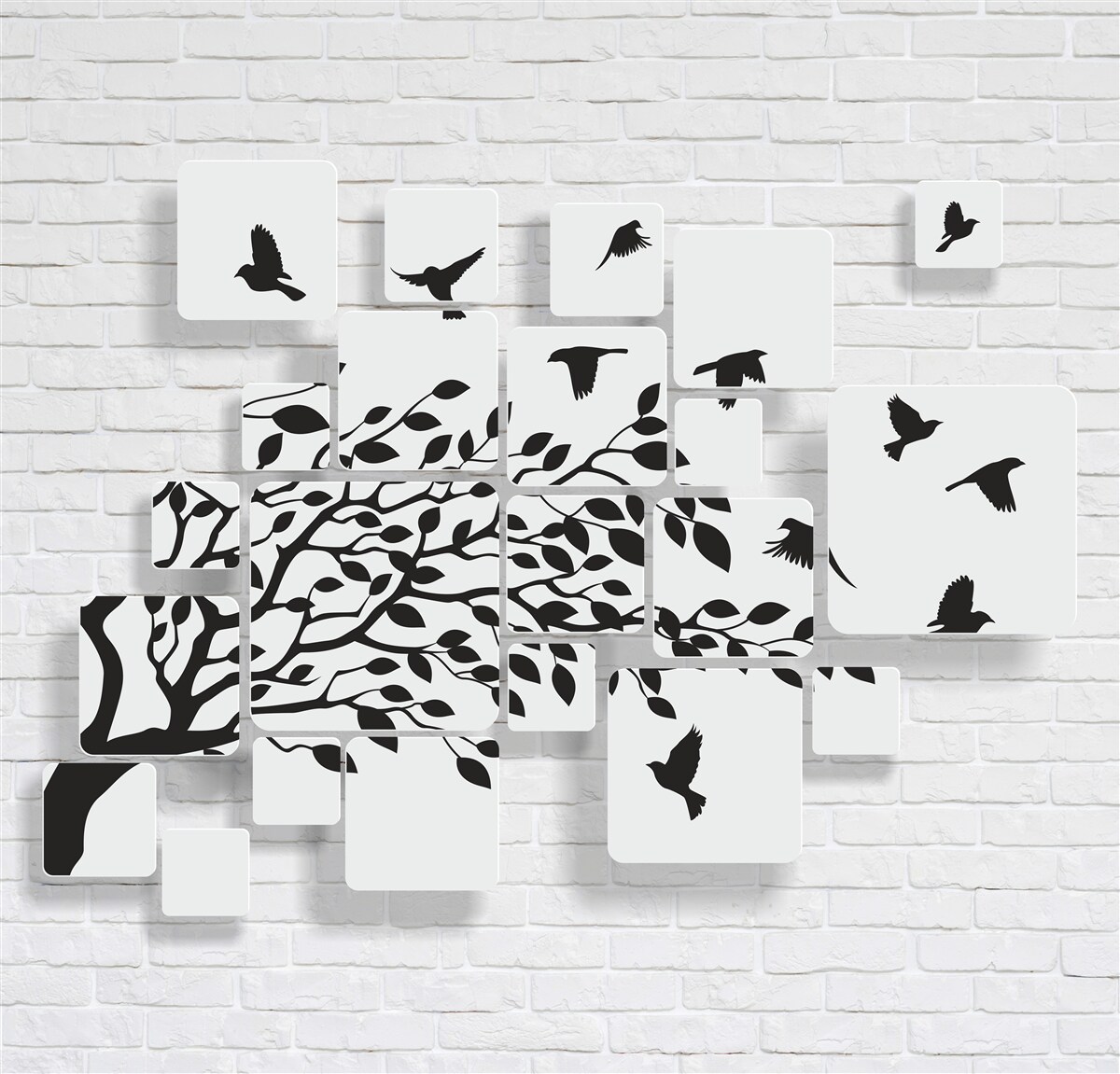 Papier peint avec le vent, les oiseaux quittent l'arbre