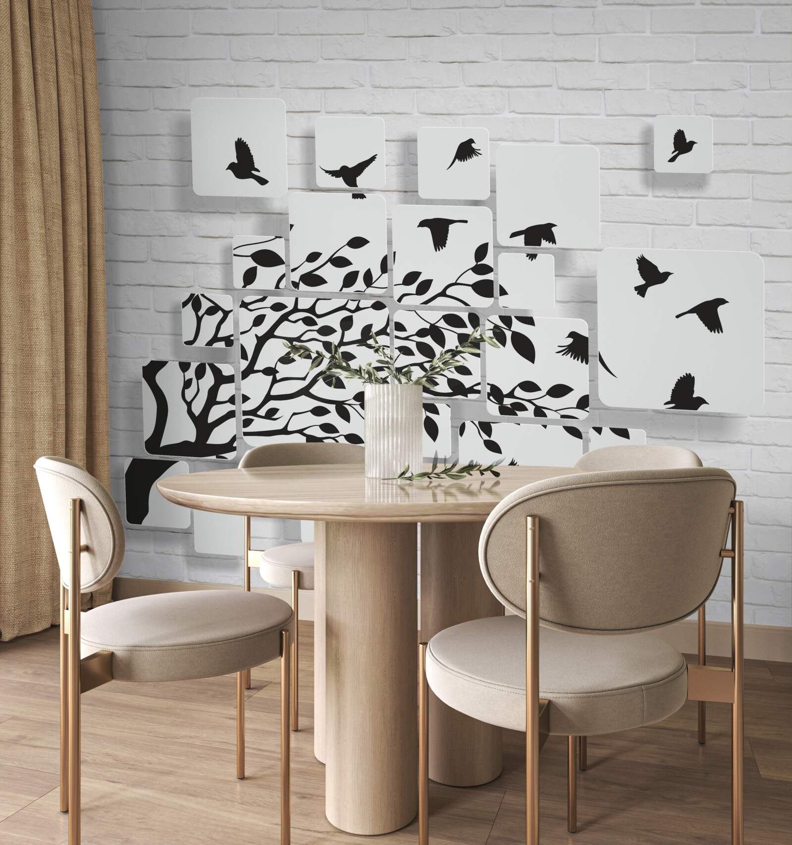 Papier peint avec le vent, les oiseaux quittent l'arbre