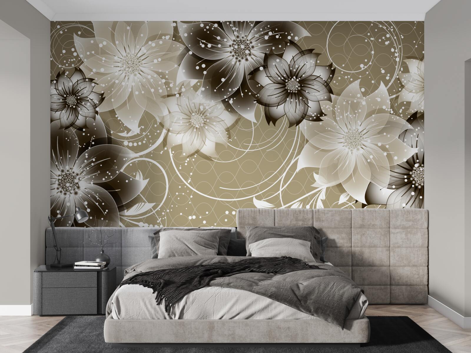 Papier peint fleurs de lys s'épanouissant sur l'eau la nuit