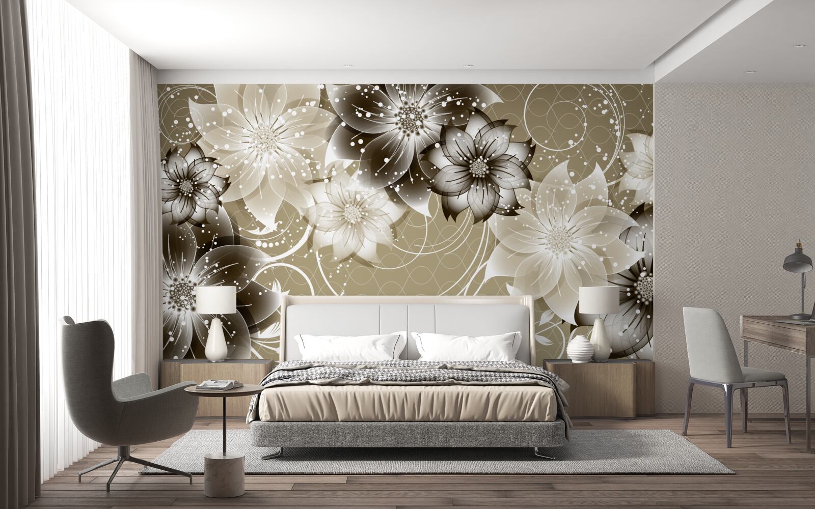 Papier peint fleurs de lys s'épanouissant sur l'eau la nuit