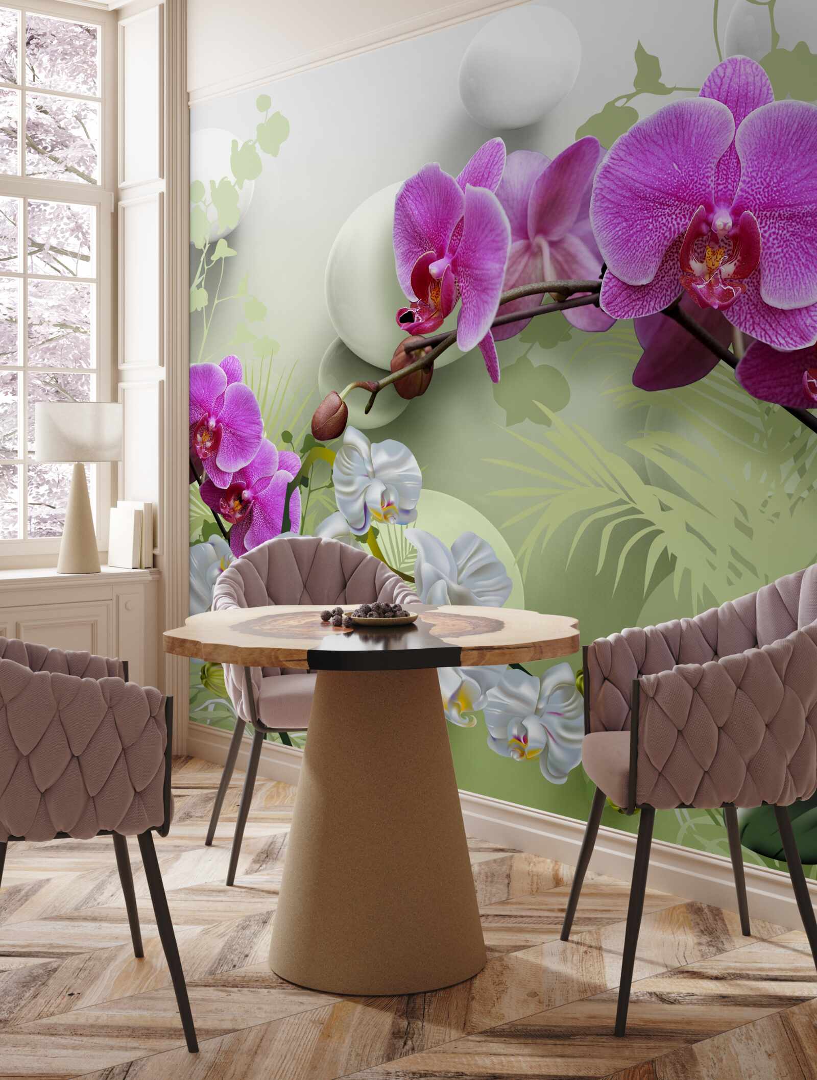 Papier peint orchidée pourpre sur des branches