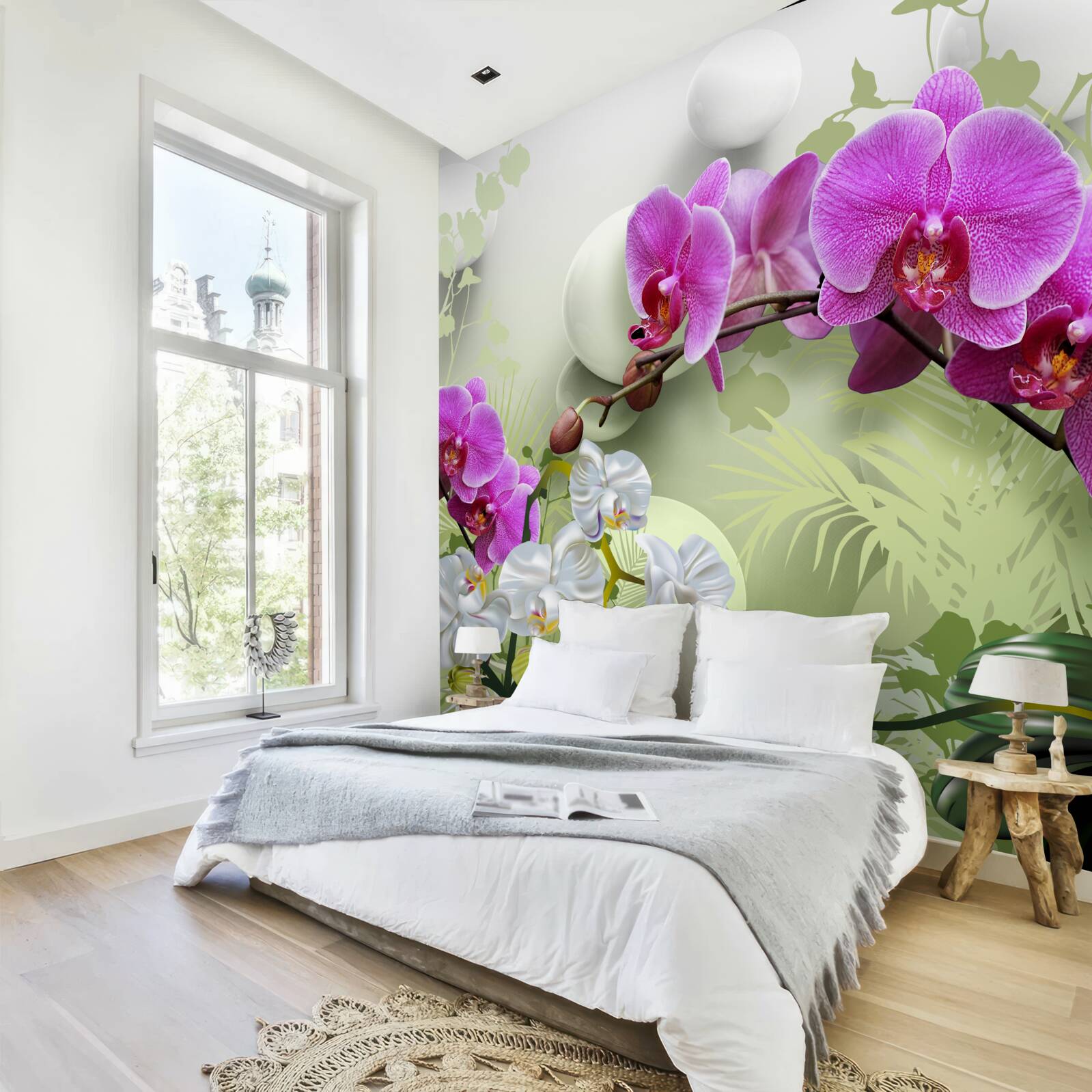 Papier peint orchidée pourpre sur des branches