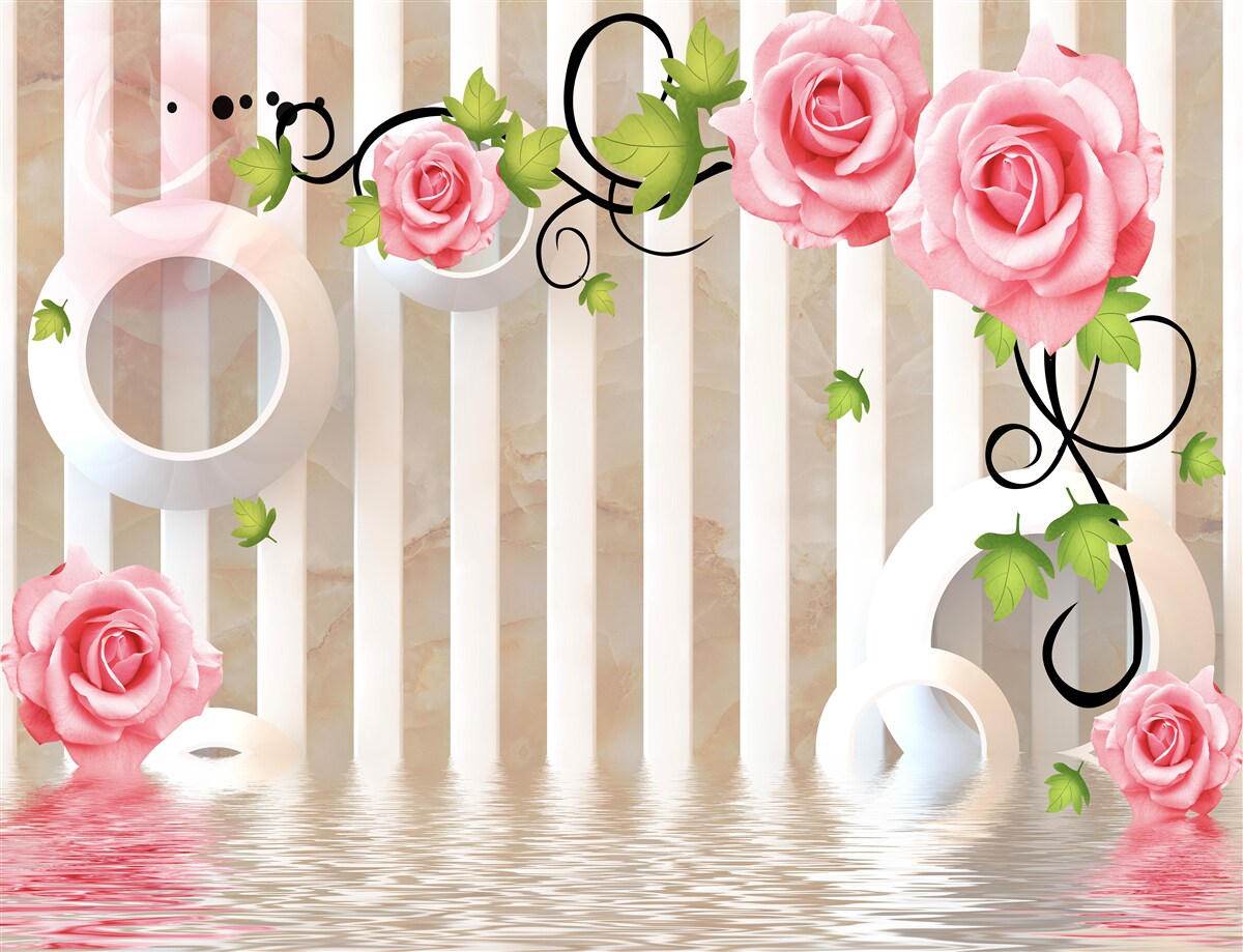 Papier peint rose aux pétales roses et aux feuilles vertes près de l'eau