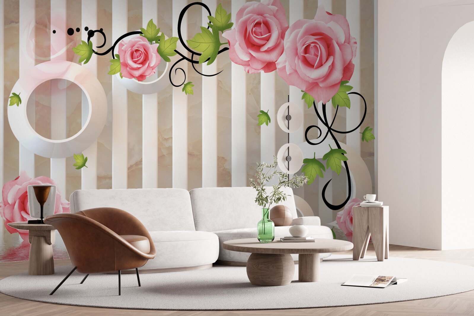 Papier peint rose aux pétales roses et aux feuilles vertes près de l'eau