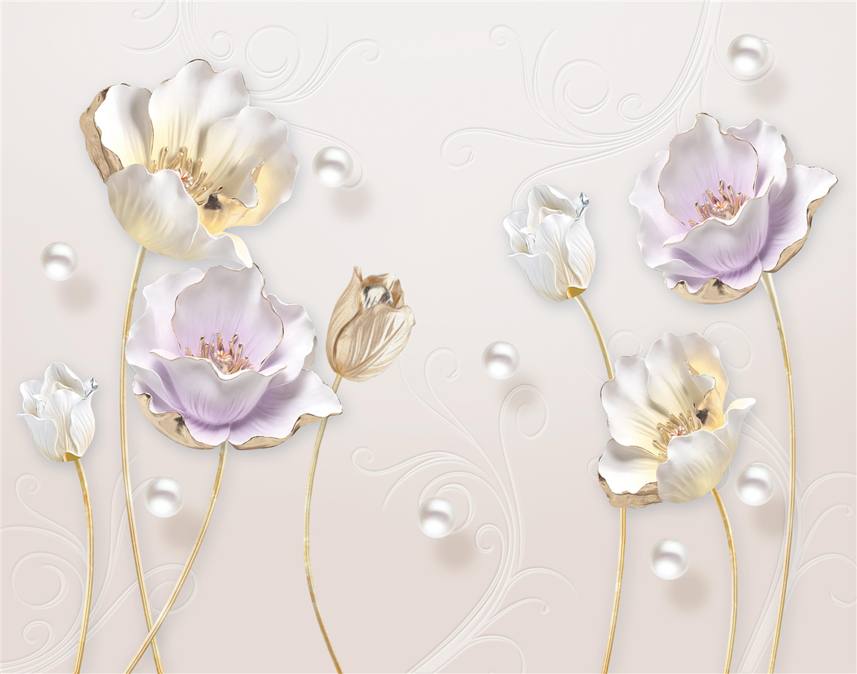 Papier peint des fleurs brillantes couvertes de grosses gouttes de pluie