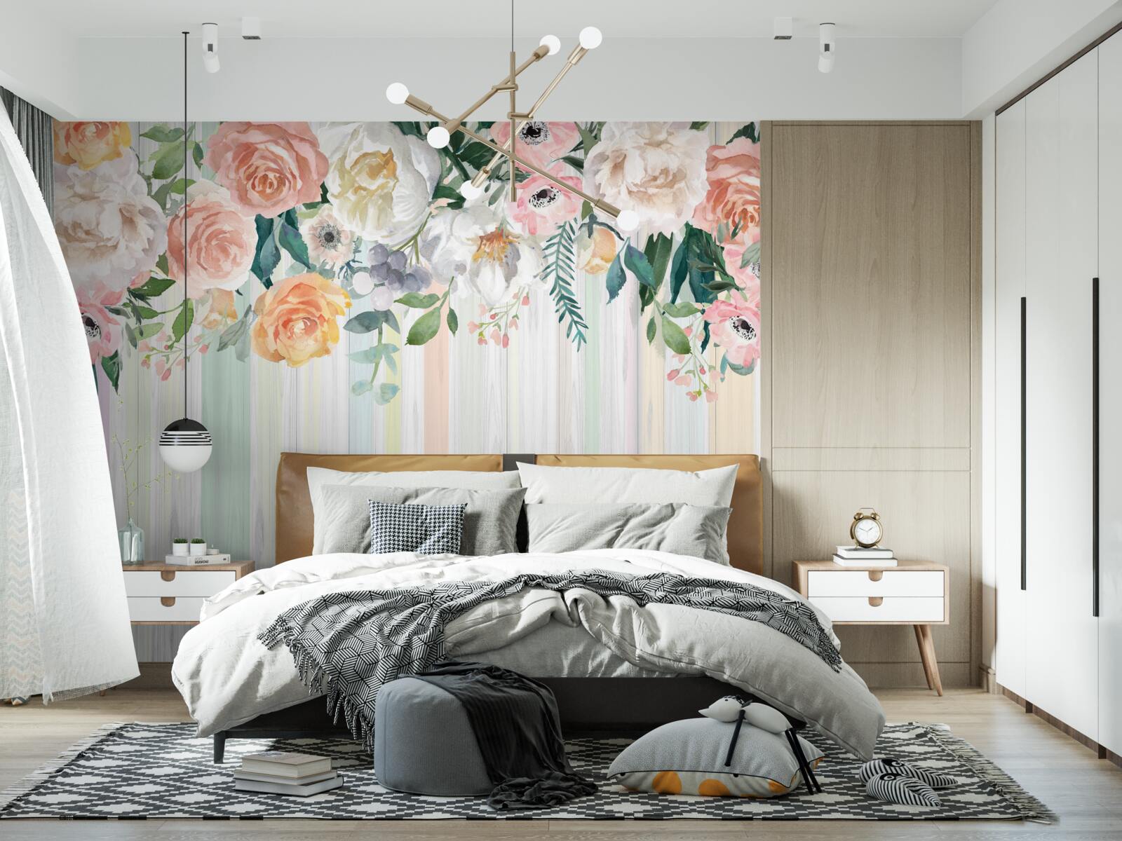 Papier peint boutons de rose inversés