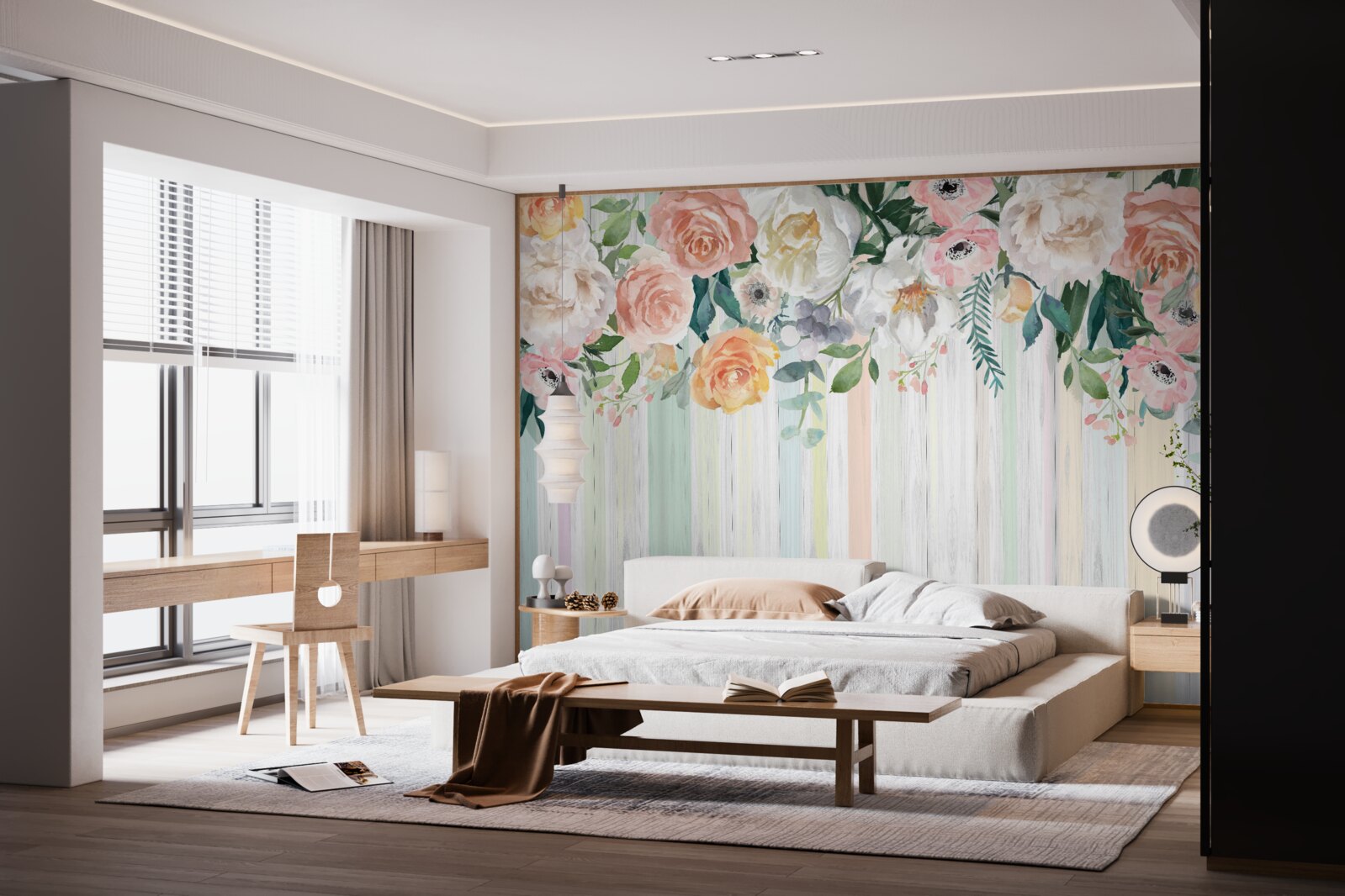 Papier peint boutons de rose inversés