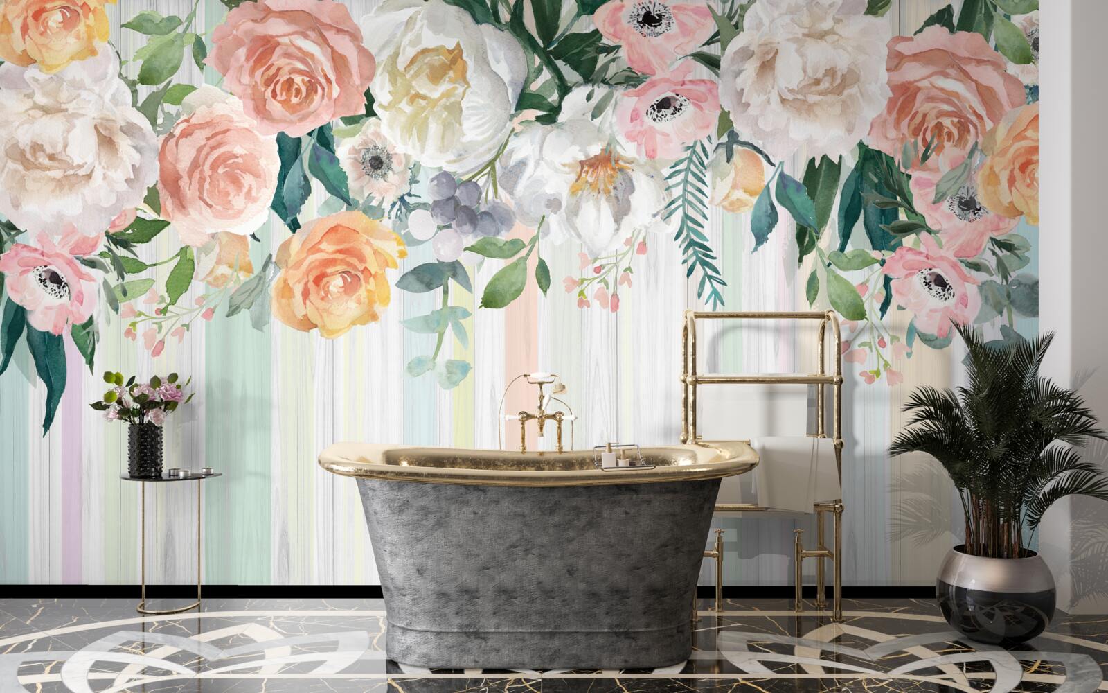 Papier peint boutons de rose inversés