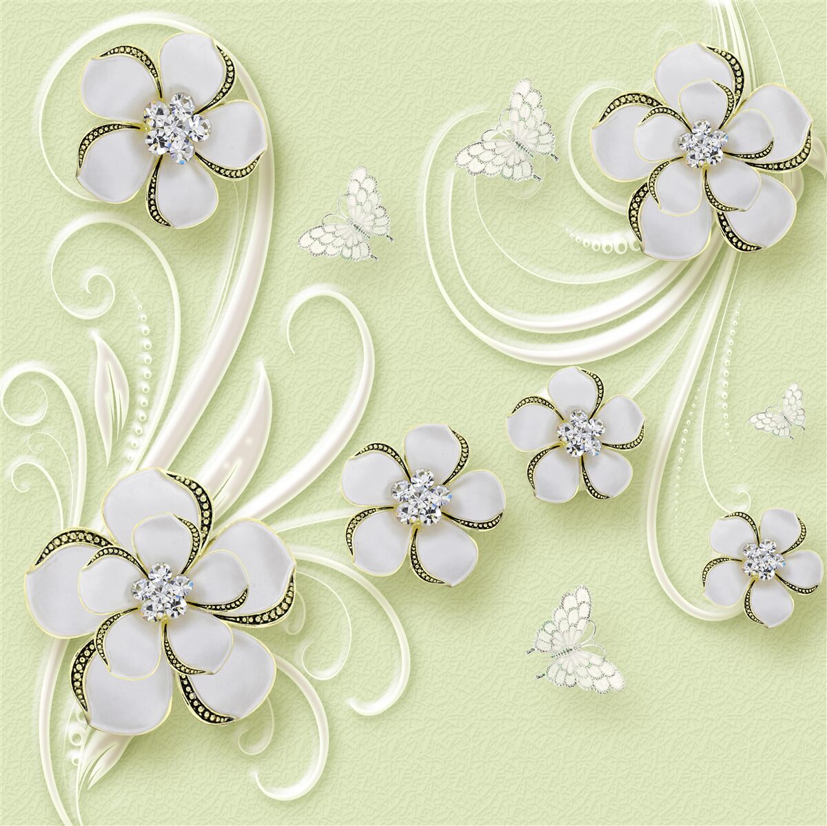 Papier peint écouvillons sur fond vert tendre