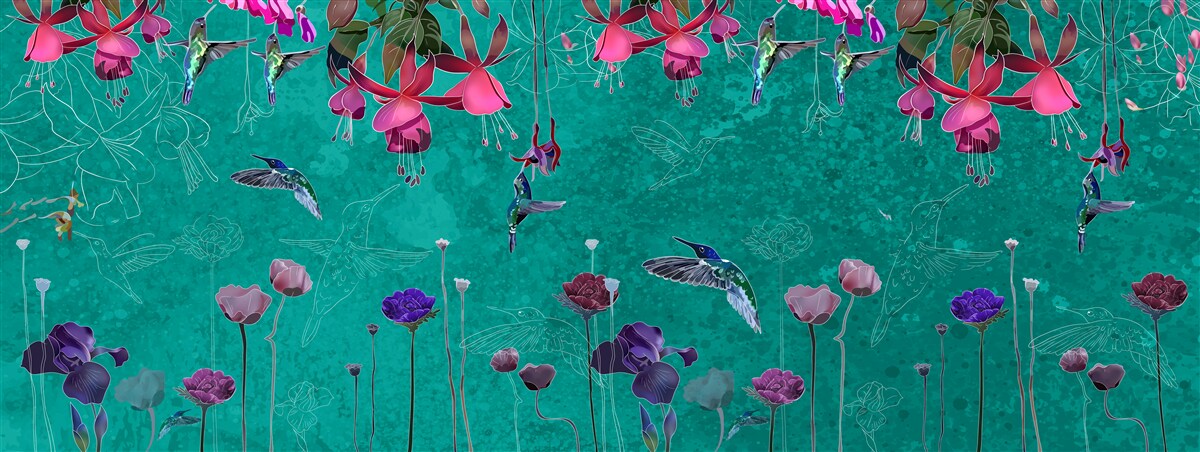 Papier peint dans le ciel nocturne, les tulipes deviennent roses et les pissenlits scintillent