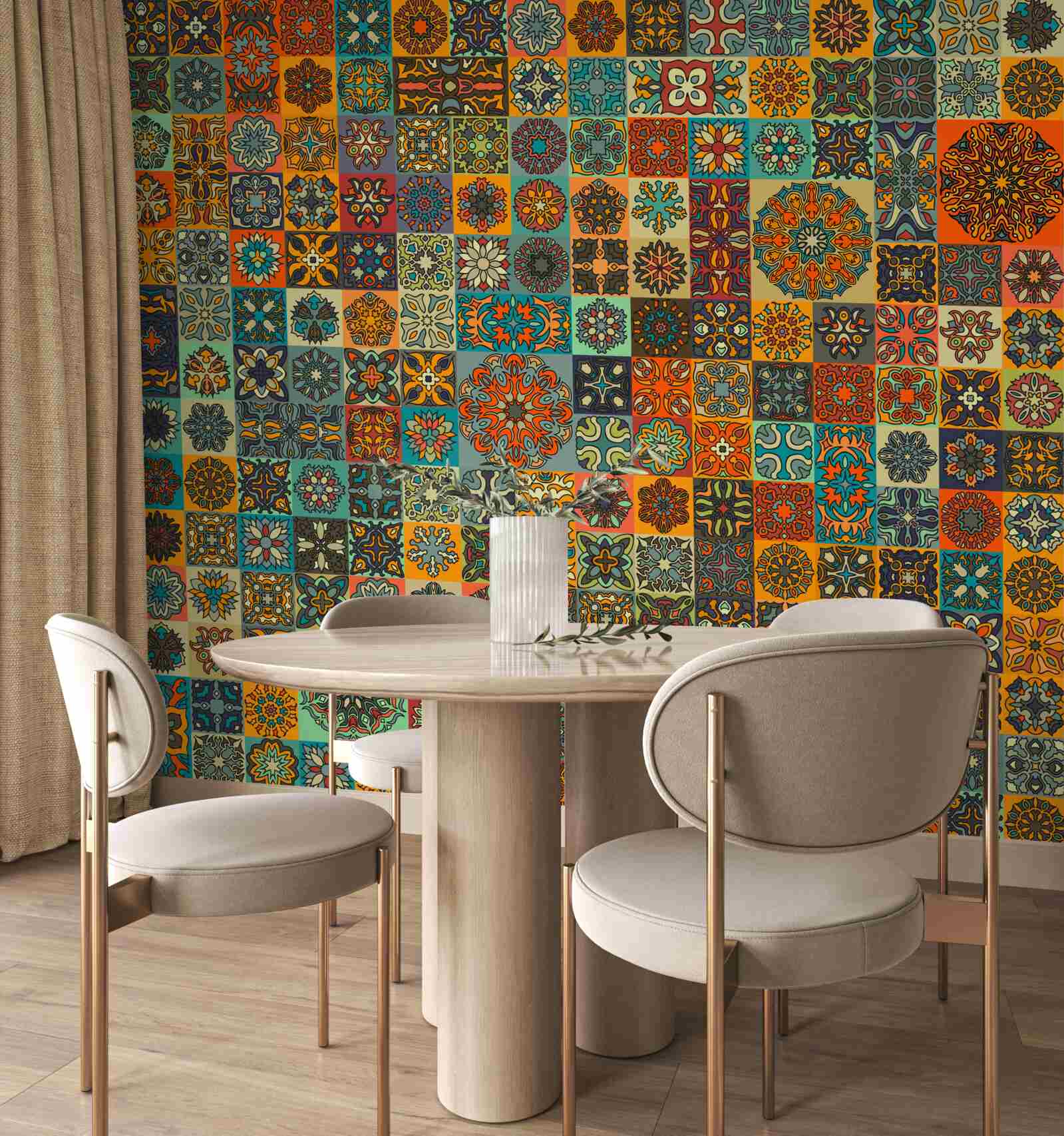 Papier peint motifs ethniques carrés