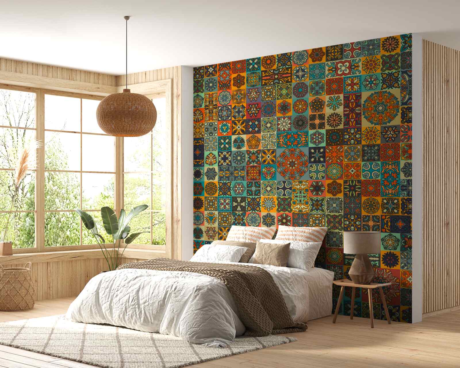 Papier peint motifs ethniques carrés