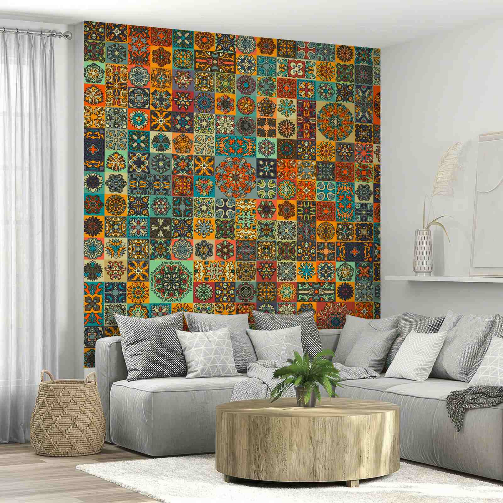 Papier peint motifs ethniques carrés