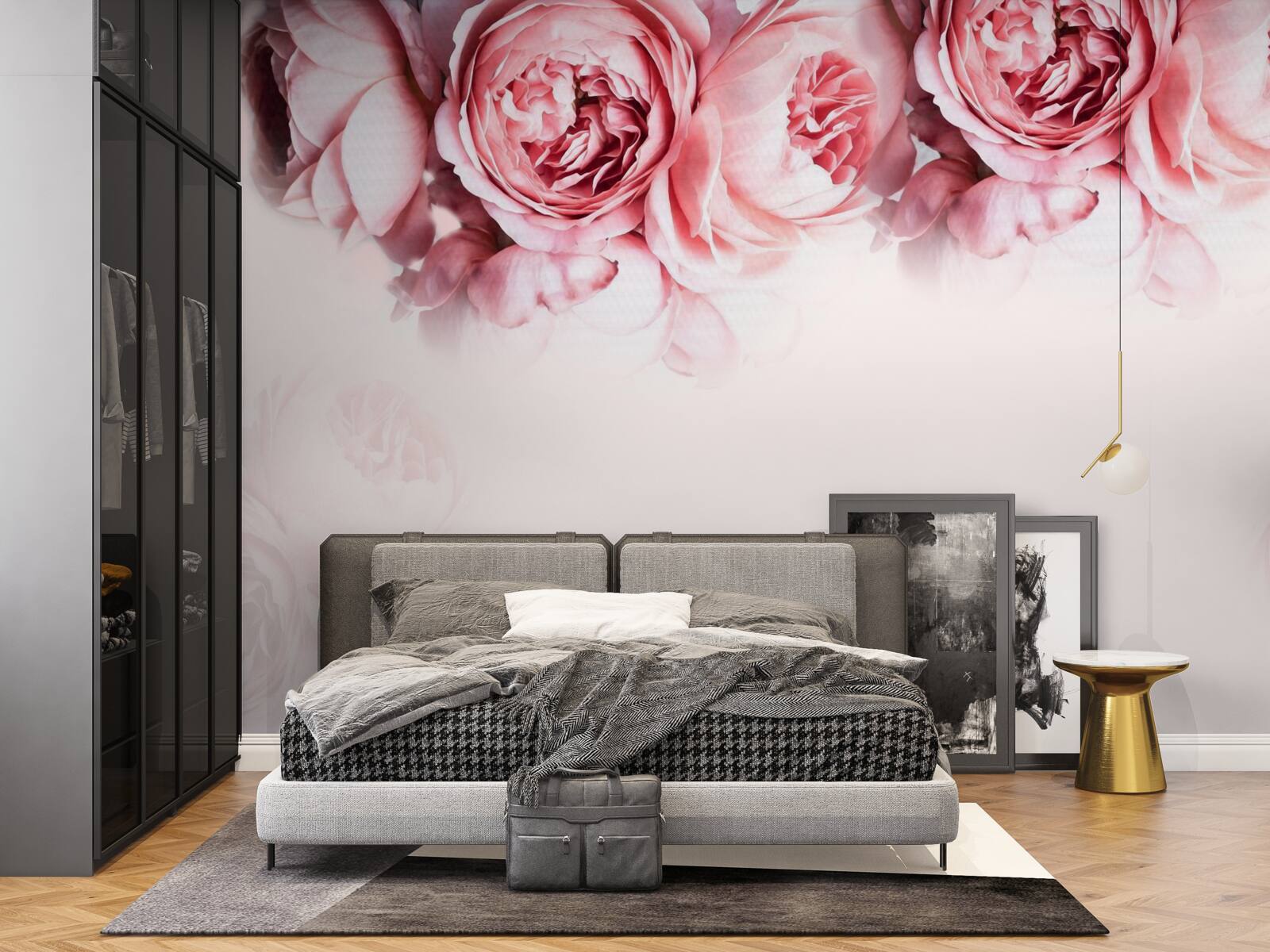 Papier peint pivoines roses et blanches sur fond clair