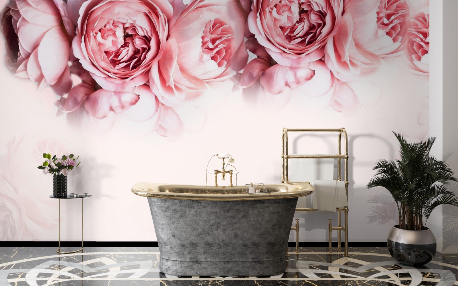 Papier peint pivoines roses et blanches sur fond clair