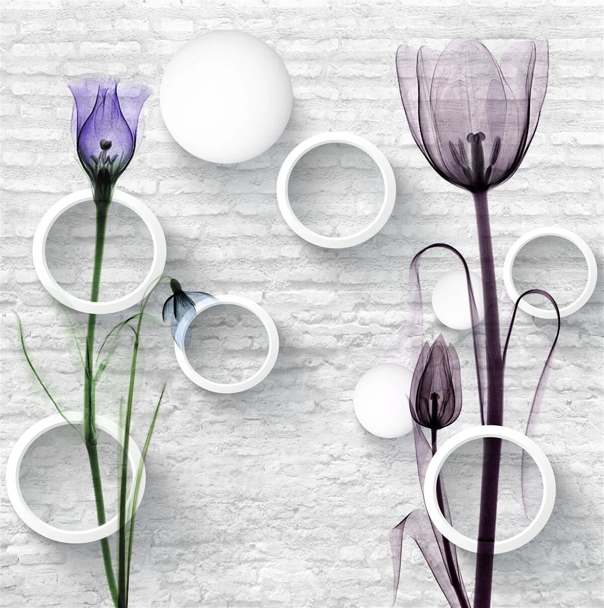 Papier peint des bourgeons raffinés sur les branches et des cercles étroitement torsadés