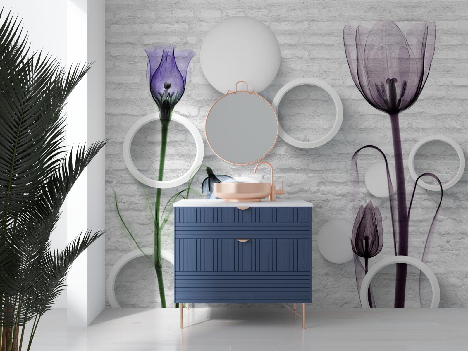 Papier peint des bourgeons raffinés sur les branches et des cercles étroitement torsadés