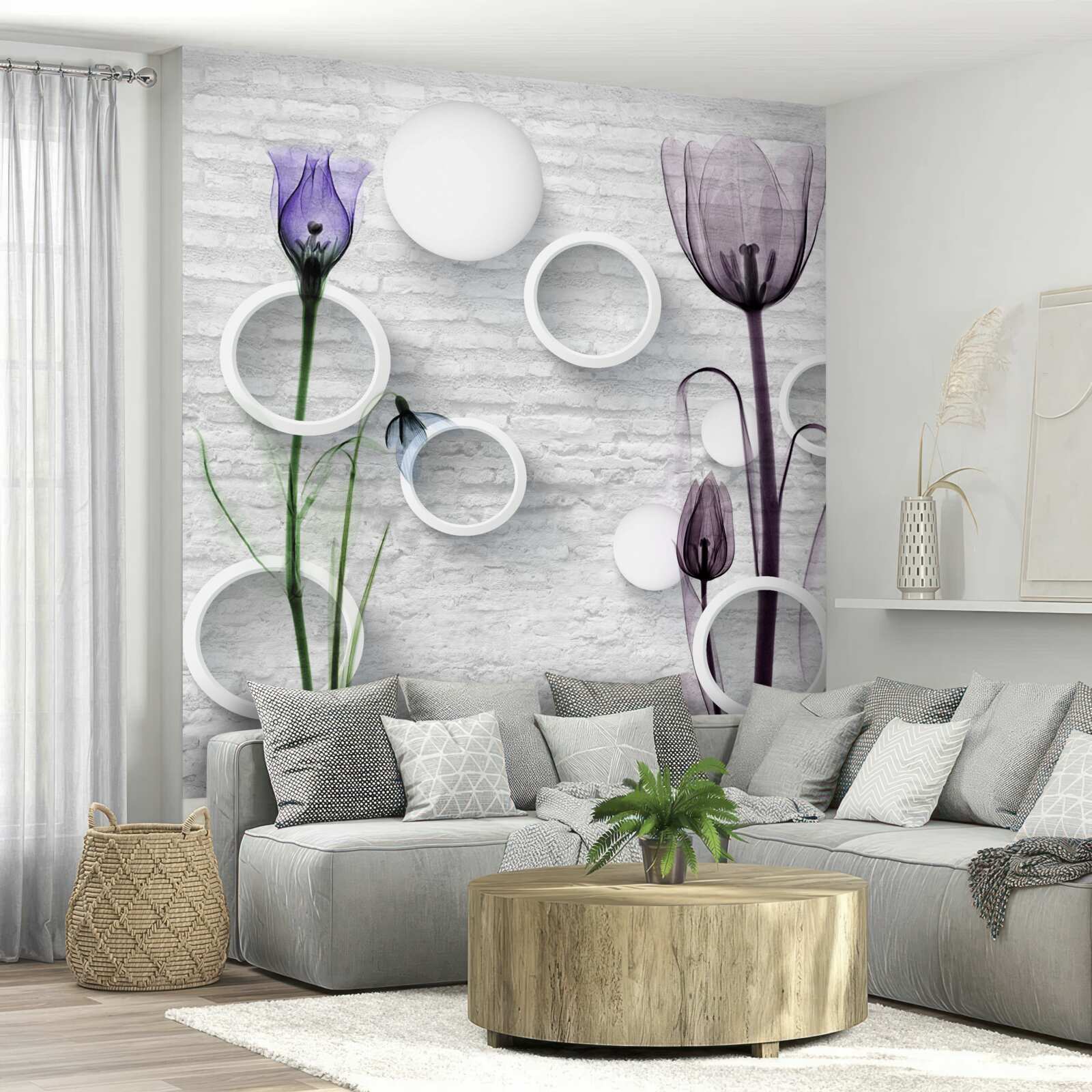 Papier peint des bourgeons raffinés sur les branches et des cercles étroitement torsadés