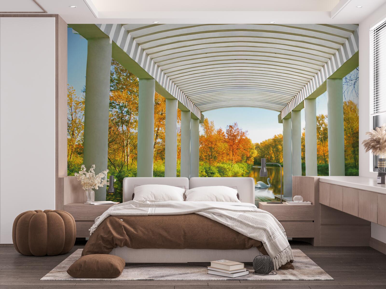 Papier peint forêt en décoration d'automne sur fond panoramique