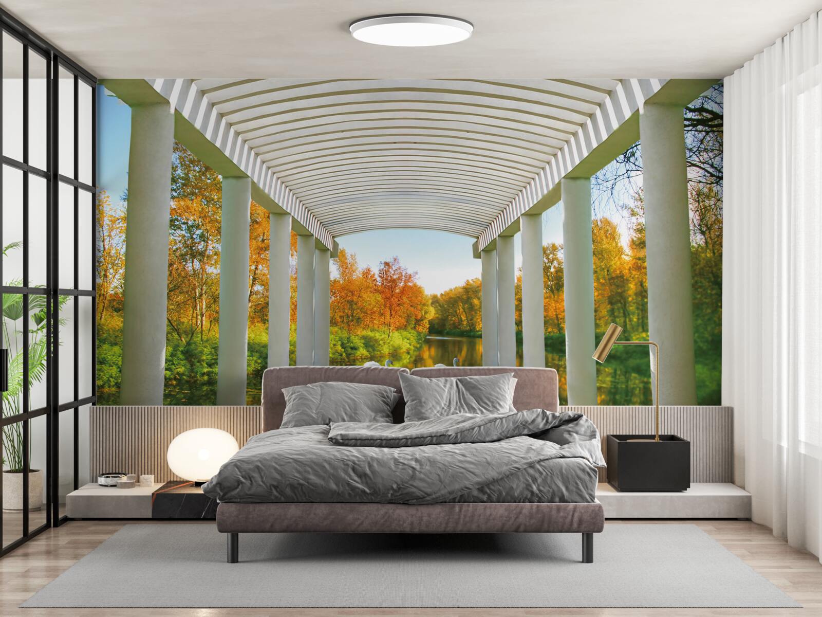 Papier peint forêt en décoration d'automne sur fond panoramique