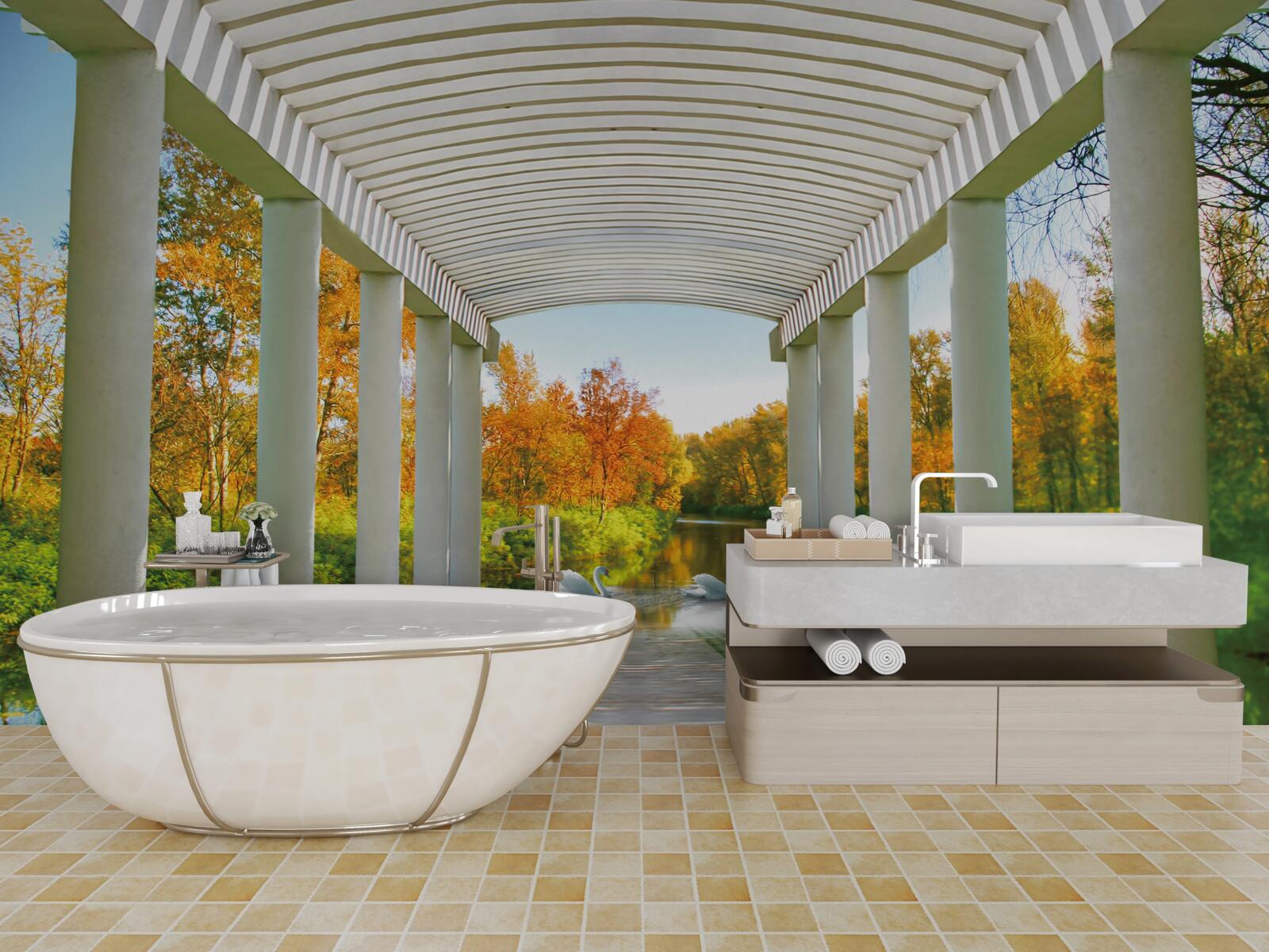 Papier peint forêt en décoration d'automne sur fond panoramique